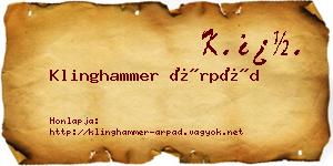 Klinghammer Árpád névjegykártya