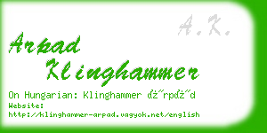 arpad klinghammer business card